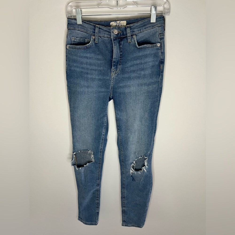 Free People Medium Rise Skinny Jeans with Busted Knees